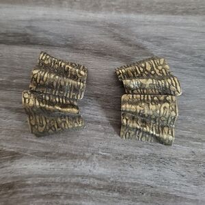 Vintage Norma Jean Textured Wavy Clip Earrings Antiqued Gold Metal 1980s